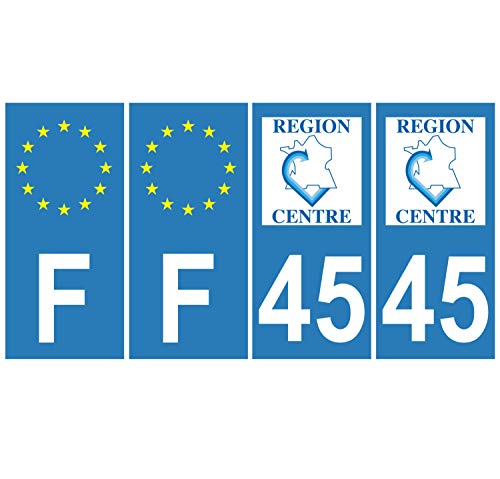 Supstick 4 Stickers Autocollants Plaques Immatriculation Auto Dept 45 Centre Bleu Clair Angles Carrés