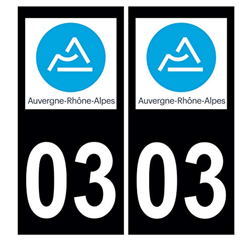Supstick 2 Stickers Autocollants Plaques Immatriculation Auto Dept 03 Auvergne Rhône Alpes Noir Angles Carrés