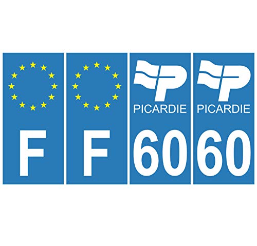 Supstick 4 Stickers Autocollants Plaques Immatriculation Auto Dept 60 Picardie Bleu Clair Angles Carrés