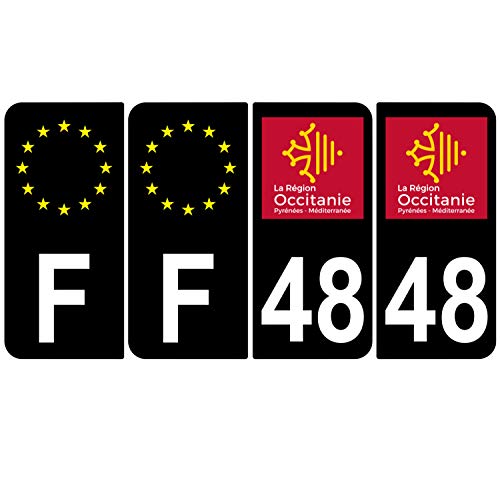 Supstick 4 Stickers Autocollants Plaques Immatriculation Auto Dept 48 Occitanie Noir Angles Arrondis