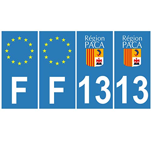 Supstick 4 Stickers Autocollants Plaques Immatriculation Auto Dept 13 Paca Bleu Clair Angles Carrés