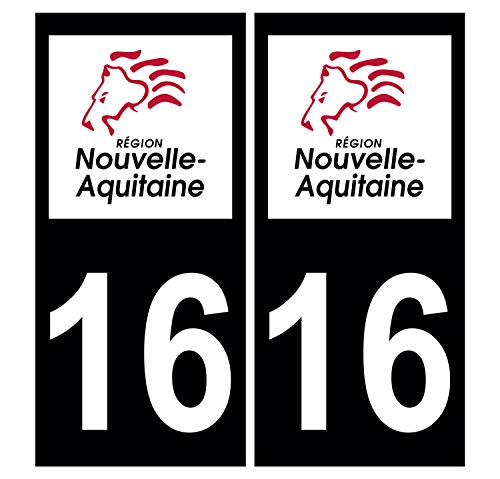 Supstick 2 Stickers Autocollants Plaques Immatriculation Auto Dept 16 Nouvelle Aquitaine Noir Angles Carrés