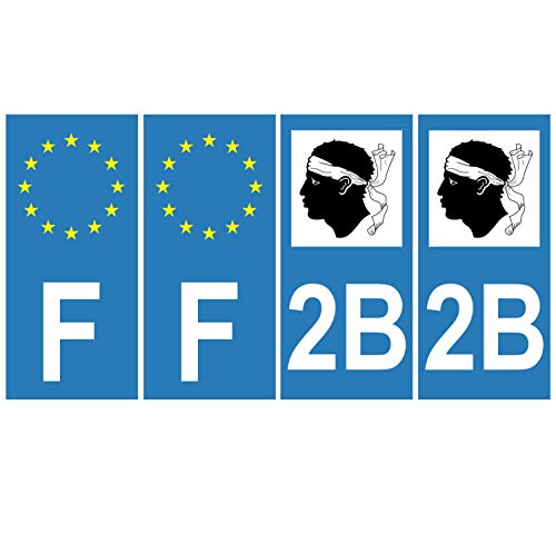 Supstick 4 Stickers Autocollants Plaques Immatriculation Auto Dept 2B Corse Bleu Clair Angles Carrés