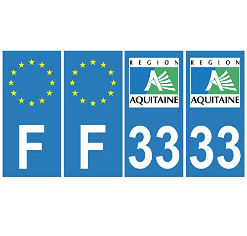 Supstick 4 Stickers Autocollants Plaques Immatriculation Auto Dept 33 Aquitaine Bleu Clair Angles Carrés