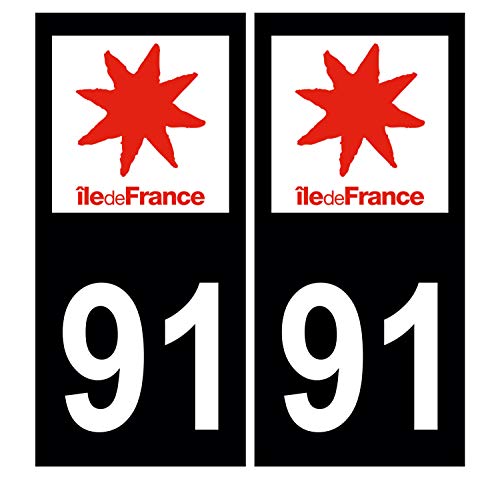 Supstick 2 Stickers Autocollants Plaques Immatriculation Auto Dept 91 Ile de France Noir Angles Carrés