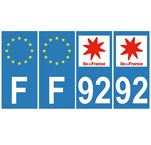 Supstick 4 Stickers Autocollants Plaques Immatriculation Auto Dept 92 Ile de France Bleu Clair Angles Carrés