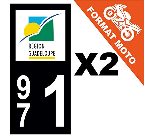 Supstick 2 Stickers Autocollants Plaques Immatriculation Moto Dept 971 Guadeloupe Noir Angles Carrés