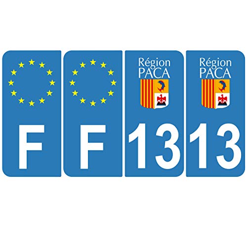 Supstick 4 Stickers Autocollants Plaques Immatriculation Auto Dept 13 Paca Bleu Clair Angles Arrondis