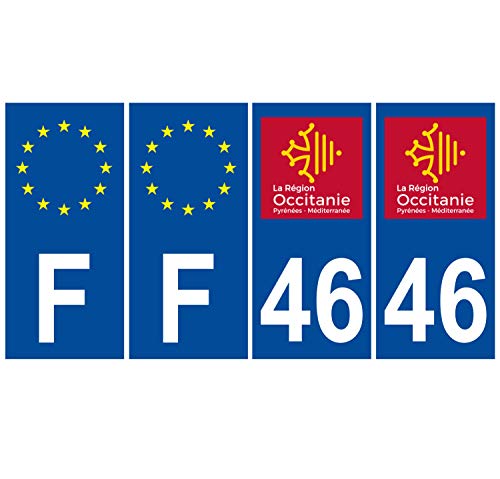 Supstick 4 Stickers Autocollants Plaques Immatriculation Auto Dept 46 Occitanie Bleu Foncé Angles Carrés