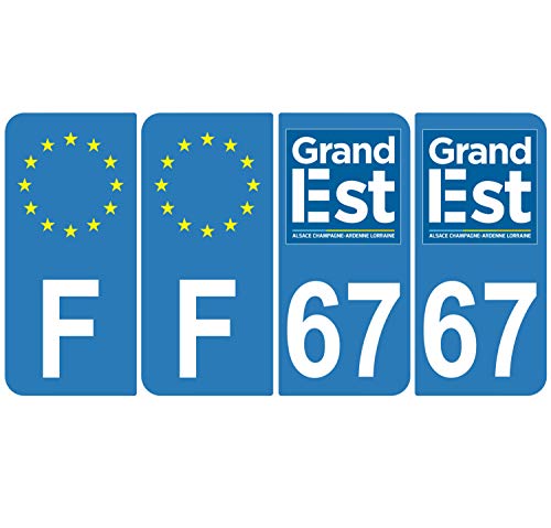 Supstick 4 Stickers Autocollants Plaques Immatriculation Auto Dept 67 Grand est Bleu Clair Angles Arrondis