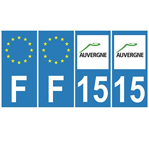 Supstick 4 Stickers Autocollants Plaques Immatriculation Auto Dept 15 Auvergne Bleu Clair Angles Carrés