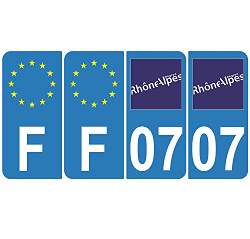 Supstick 4 Stickers Autocollants Plaques Immatriculation Auto Dept 07 Rhône Alpes Bleu Clair Angles Arrondis