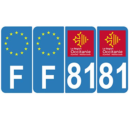 Supstick 4 Stickers Autocollants Plaques Immatriculation Auto Dept 81 Occitanie Bleu Clair Angles Arrondis