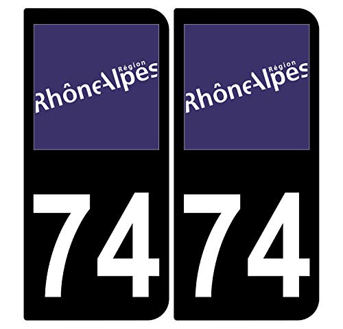 Supstick 2 Stickers Autocollants Plaques Immatriculation Auto Dept 74 Rhône Alpes Noir Angles Arrondis