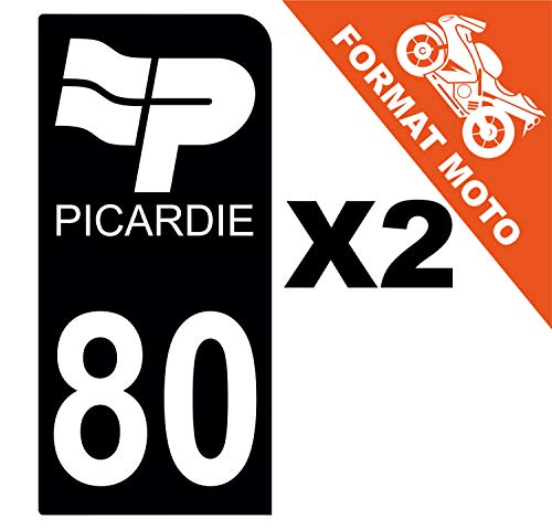 Supstick 2 Stickers Autocollants Plaques Immatriculation Moto Dept 80 Picardie Noir 1 Angle Arrondi