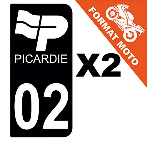 Supstick 2 Stickers Autocollants Plaques Immatriculation Moto Dept 02 Picardie Noir 2 Angles Arrondis