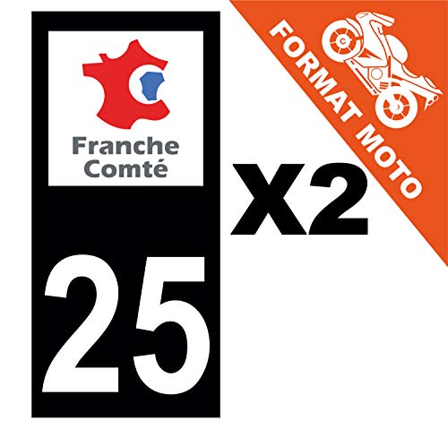 Supstick 2 Stickers Autocollants Plaques Immatriculation Moto Dept 25 Franche Comté Noir Angles Carrés