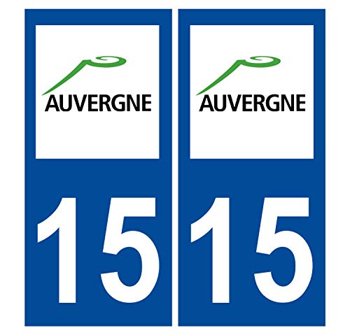 Supstick 2 Stickers Autocollants Plaques Immatriculation Auto Dept 15 Auvergne Bleu Foncé Angles Carrés