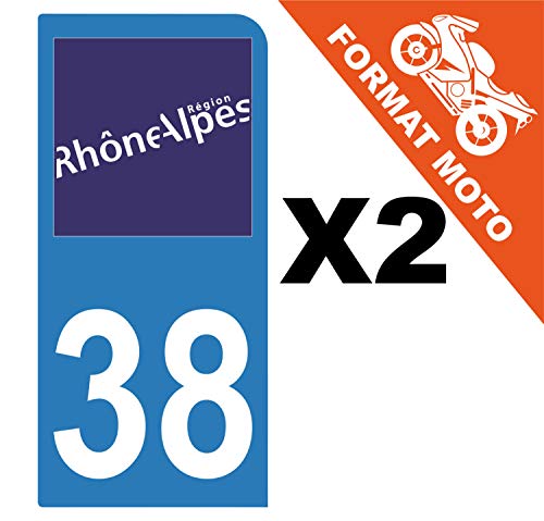 Supstick 2 Stickers Autocollants Plaques Immatriculation Moto Dept 38 Rhône Alpes Bleu Clair 1 Angle Arrondi