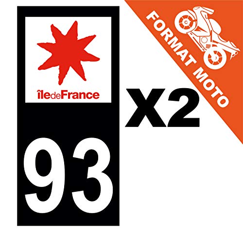 Supstick 2 Stickers Autocollants Plaques Immatriculation Moto Dept 93 Ile de France Noir Angles Carrés