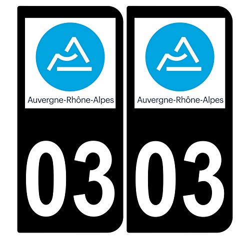 Supstick 2 Stickers Autocollants Plaques Immatriculation Auto Dept 03 Auvergne Rhône Alpes Noir Angles Arrondis
