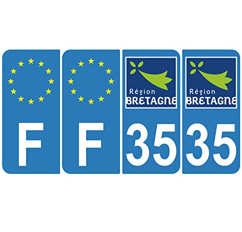 Supstick 4 Stickers Autocollants Plaques Immatriculation Auto Dept 35 Bretagne Bleu Clair Angles Arrondis