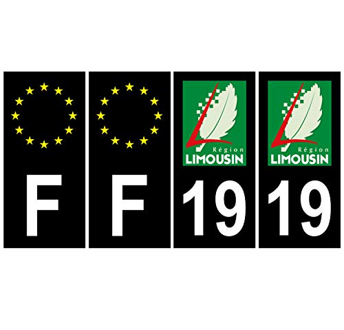 Supstick 4 Stickers Autocollants Plaques Immatriculation Auto Dept 19 Limousin Noir Angles Carrés