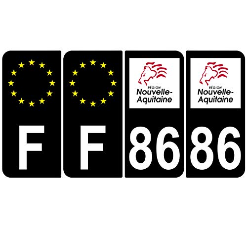 Supstick 4 Stickers Autocollants Plaques Immatriculation Auto Dept 86 Nouvelle Aquitaine Noir Angles Arrondis