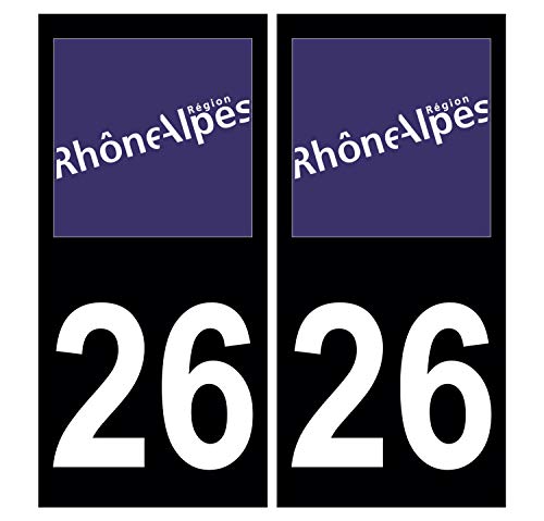 Supstick 2 Stickers Autocollants Plaques Immatriculation Auto Dept 26 Rhône Alpes Noir Angles Carrés