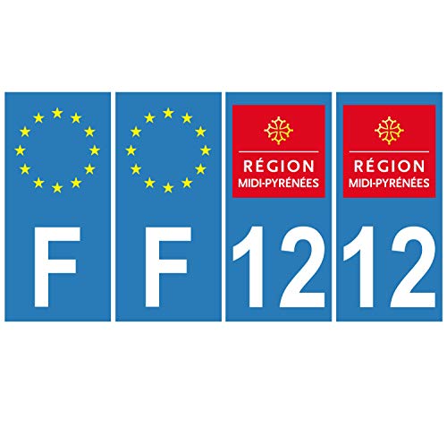 Supstick 4 Stickers Autocollants Plaques Immatriculation Auto Dept 12 Midi Pyrénées Bleu Clair Angles Carrés