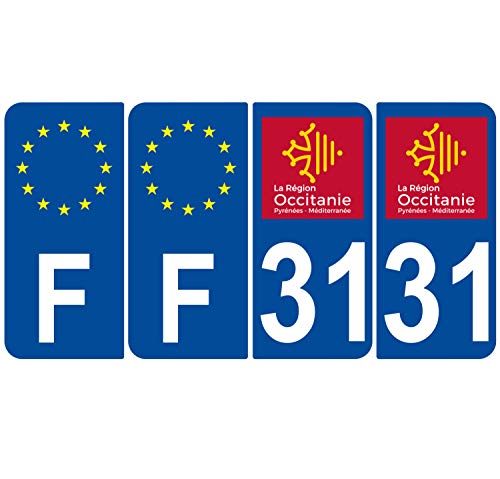 Supstick 4 Stickers Autocollants Plaques Immatriculation Auto Dept 31 Occitanie Bleu Foncé Angles Arrondis
