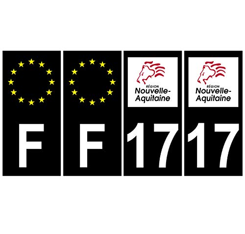 Supstick 4 Stickers Autocollants Plaques Immatriculation Auto Dept 17 Nouvelle Aquitaine Noir Angles Carrés