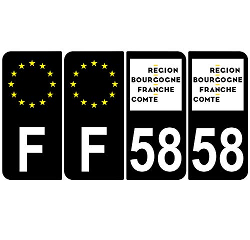 Supstick 4 Stickers Autocollants Plaques Immatriculation Auto Dept 58 Bourgogne Franche Comté Noir Angles Arrondis
