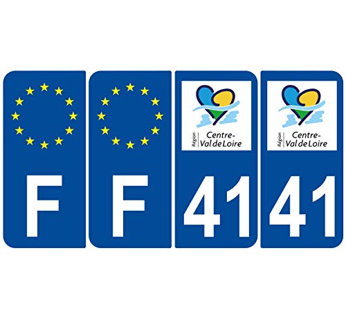 Supstick 4 Stickers Autocollants Plaques Immatriculation Auto Dept 41 Centre Val de Loire Bleu Foncé Angles Arrondis