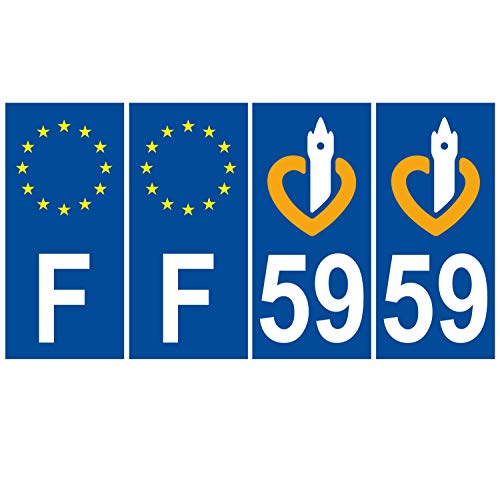 Supstick 4 Stickers Autocollants Plaques Immatriculation Auto Dept 59 Nord Bleu Foncé Angles Carrés