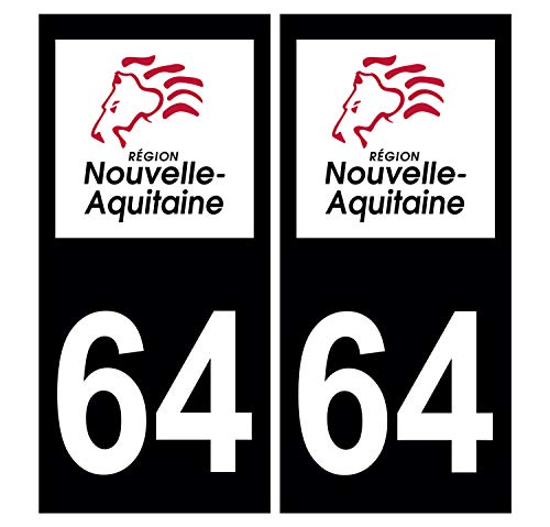 Supstick 2 Stickers Autocollants Plaques Immatriculation Auto Dept 64 Nouvelle Aquitaine Noir Angles Carrés