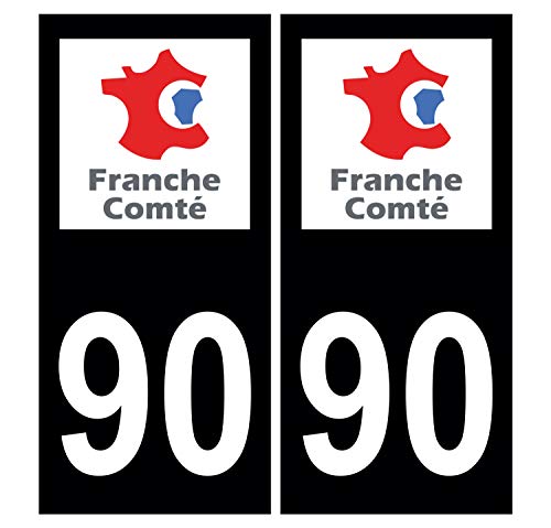 Supstick 2 Stickers Autocollants Plaques Immatriculation Auto Dept 90 Franche Comté Noir Angles Carrés