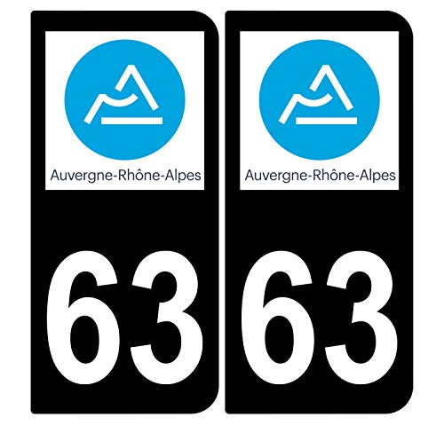 Supstick 2 Stickers Autocollants Plaques Immatriculation Auto Dept 63 Auvergne Rhône Alpes Noir Angles Arrondis