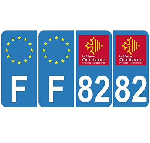 Supstick 4 Stickers Autocollants Plaques Immatriculation Auto Dept 82 Occitanie Bleu Clair Angles Arrondis