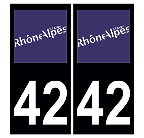 Supstick 2 Stickers Autocollants Plaques Immatriculation Auto Dept 42 Rhône Alpes Noir Angles Carrés