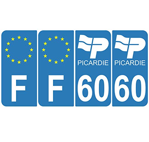 Supstick 4 Stickers Autocollants Plaques Immatriculation Auto Dept 60 Picardie Bleu Clair Angles Arrondis