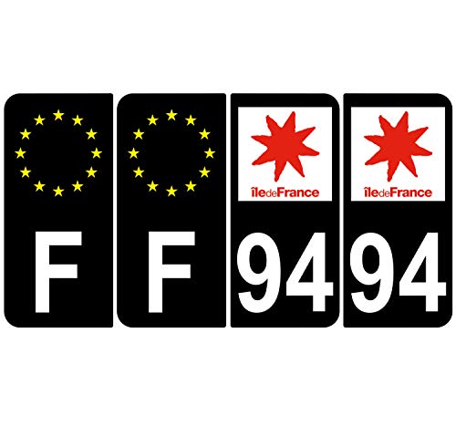 Supstick 4 Stickers Autocollants Plaques Immatriculation Auto Dept 94 Ile de France Noir Angles Arrondis