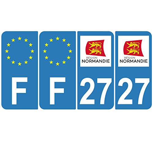 Supstick 4 Stickers Autocollants Plaques Immatriculation Auto Dept 27 Normandie Bleu Clair Angles Arrondis