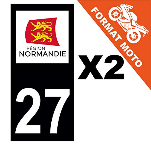 Supstick 2 Stickers Autocollants Plaques Immatriculation Moto Dept 27 Normandie Noir Angles Carrés