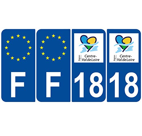 Supstick 4 Stickers Autocollants Plaques Immatriculation Auto Dept 18 Centre Val de Loire Bleu Foncé Angles Arrondis