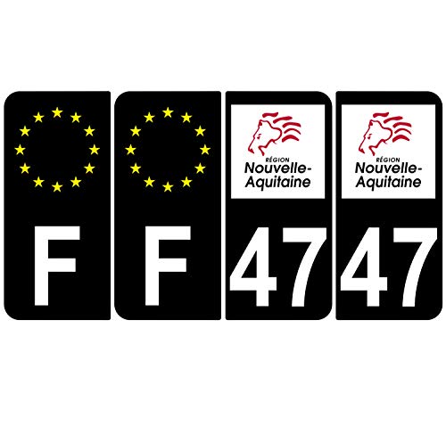 Supstick 4 Stickers Autocollants Plaques Immatriculation Auto Dept 47 Nouvelle Aquitaine Noir Angles Arrondis