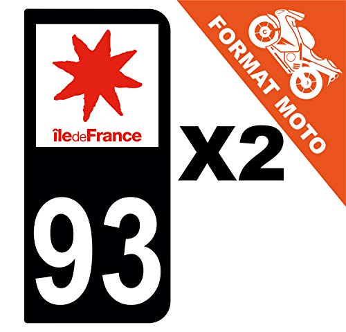 Supstick 2 Stickers Autocollants Plaques Immatriculation Moto Dept 93 Ile de France Noir 2 Angles Arrondis