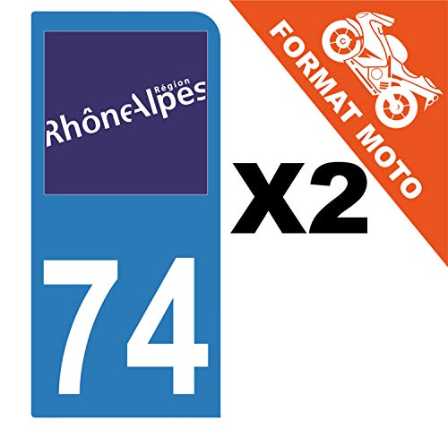 Supstick 2 Stickers Autocollants Plaques Immatriculation Moto Dept 74 Rhône Alpes Bleu Clair 1 Angle Arrondi