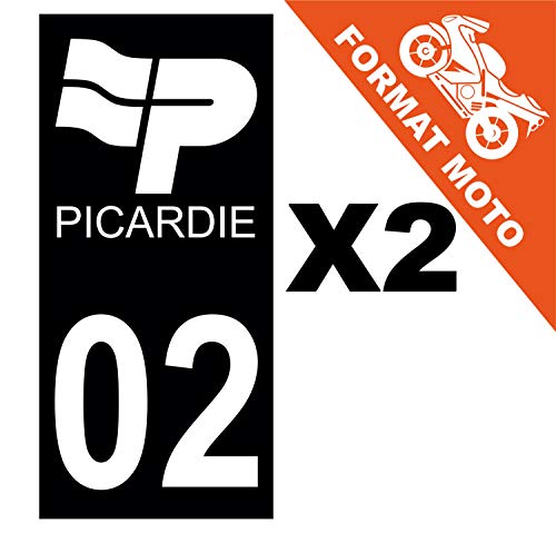 Supstick 2 Stickers Autocollants Plaques Immatriculation Moto Dept 02 Picardie Noir Angles Carrés