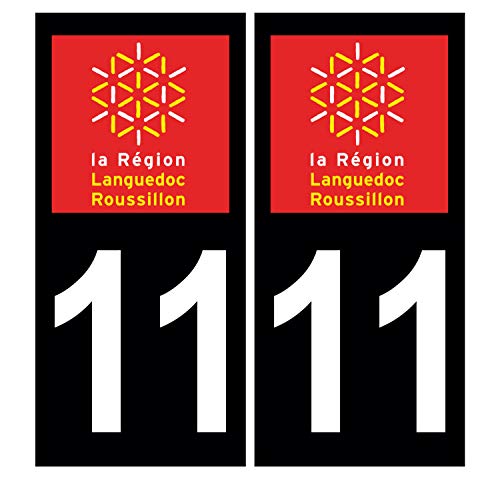 Supstick 2 Stickers Autocollants Plaques Immatriculation Auto Dept 11 Languedoc Roussillon Noir Angles Carrés